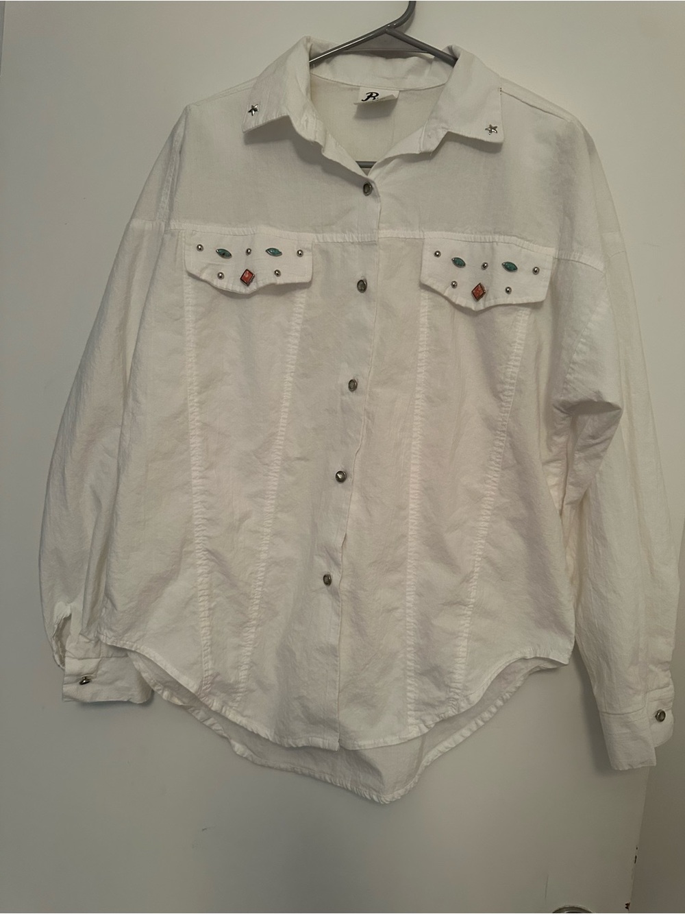 Vintage White Embellished Button-Up